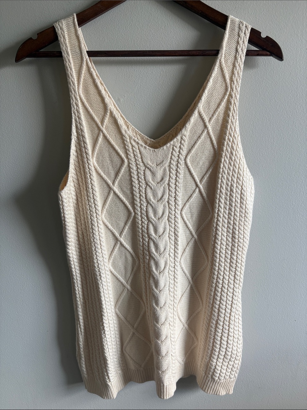 Cream Cable Knit‎ Sweater Vest XL Chunky Soft Fisherman Cottagecore Tank